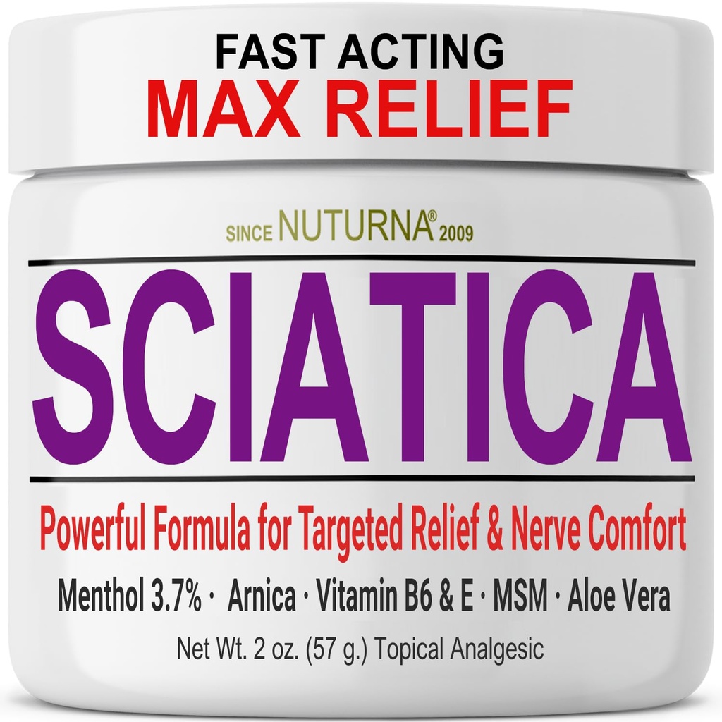 Sciatica Nerve Cream - Maximální síla Comfort Cream for Feet, Hands, Nohs, Toes, Back - Natural Ultra Strength Arnica, MSM, Menthol, Soothing Comfort, 2 Oz