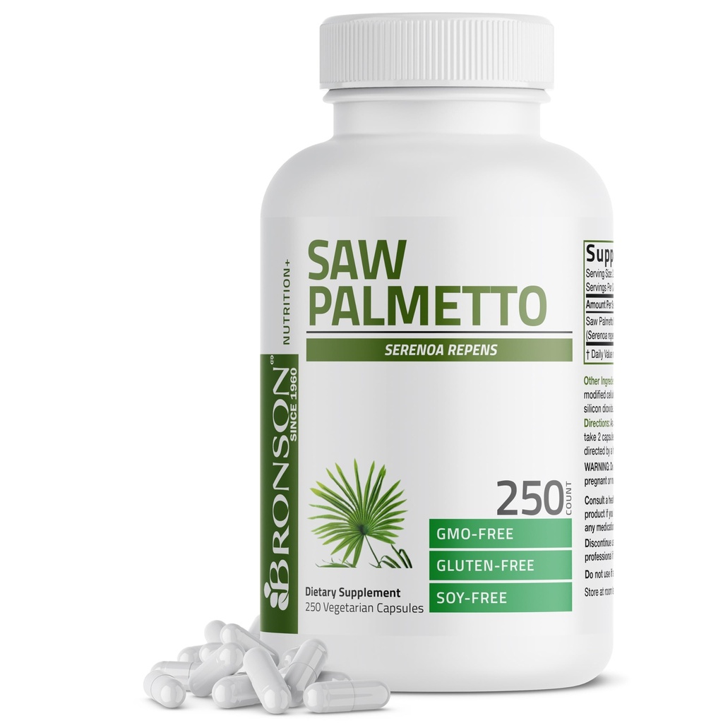 Bronson Saw Palmetto Extra Strength podporuje zdravou funkci prostaty a močení - Non GMO, 250 Vegetariánské kapsle