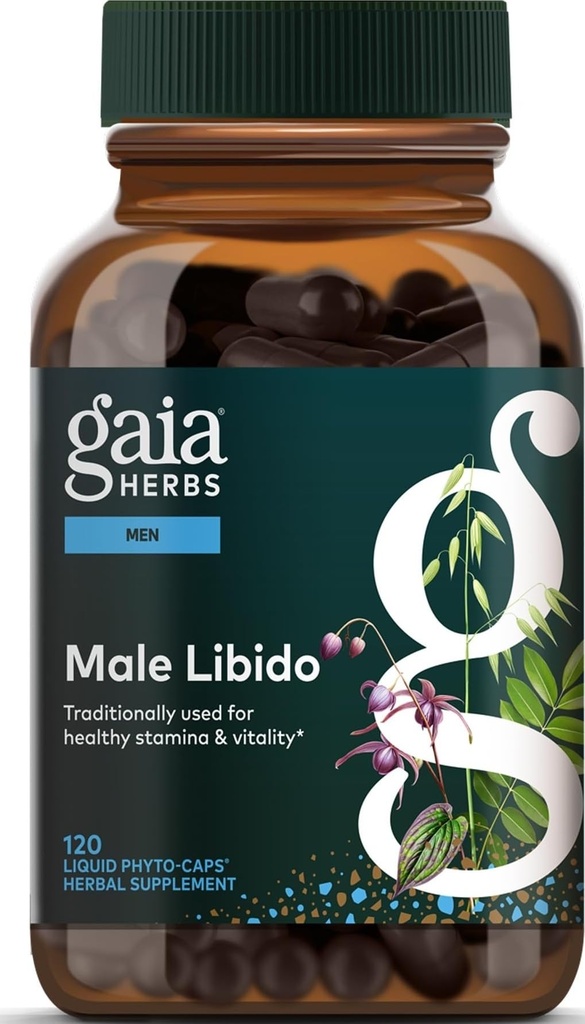Gaia Byliny Muž Libido - Bylinný dodatek s pilou Palmetto, Horny Kozí Tráva, Maca & Oves - Podporuje Stamina, Vitality & Hormon Balance pro muže - 120 Vegan Tekuté Phyto- Kapsle (30- Day Supply)
