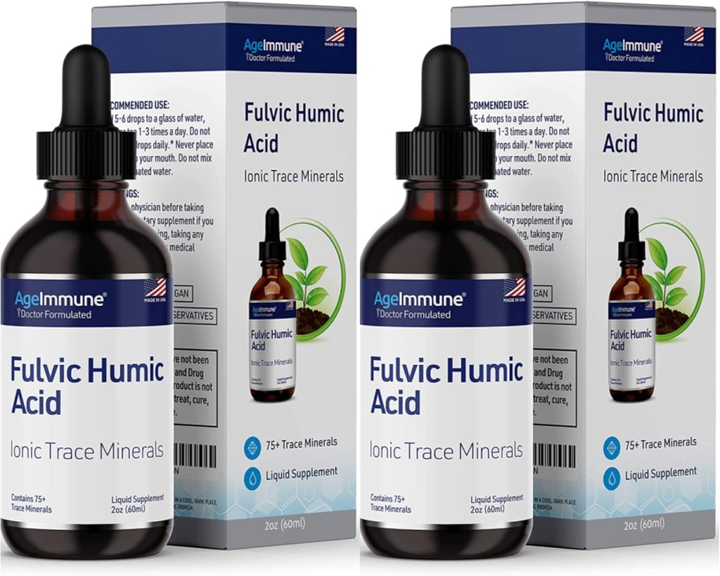 Fulvic Humic Acid Liquid Supplement. Rostliny odvozené minerální kapky, přes 75 stopových minerálů pro energetické vzrůstu. Až 8 měsíců dodávky. Koncentrace 250%. 2oz každý. 2 láhve.