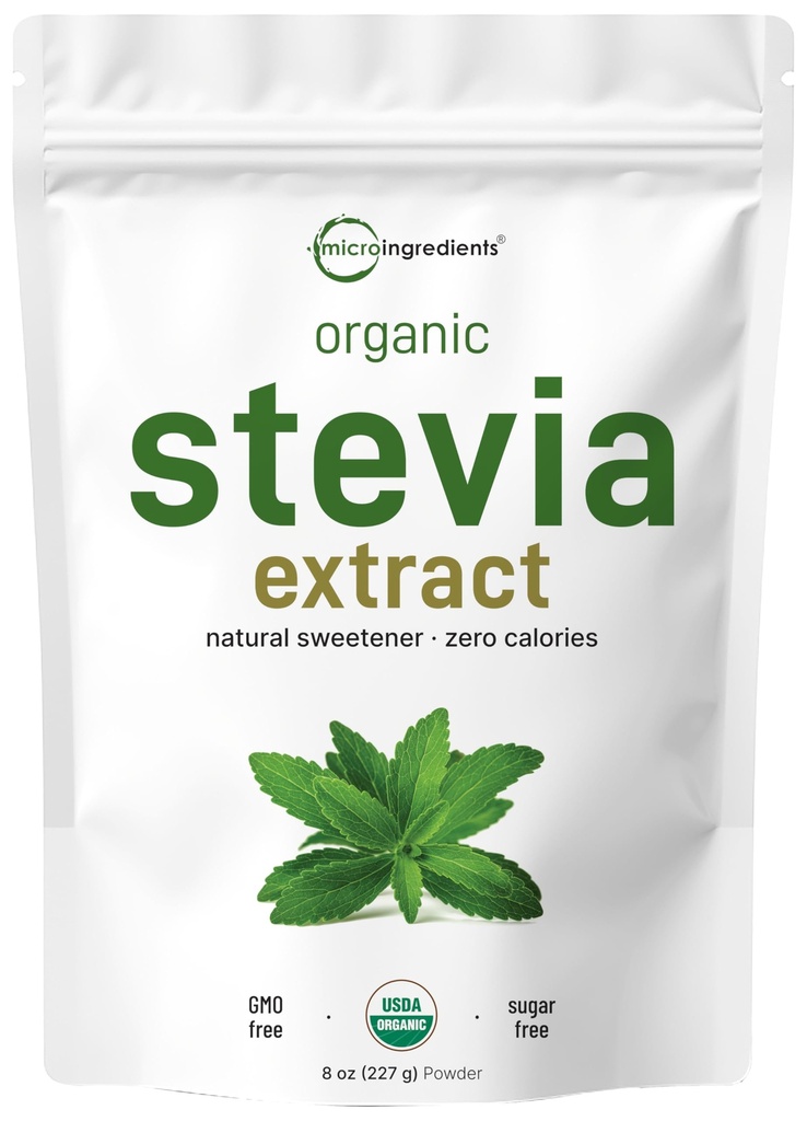 Pure Organic Stevia Powder, 8 Ounces, 1418 Serving, High Grade Stevia Green Leaf Extract Reb-, Reduced Bitter After taste, 0 Calorie, Natural Sweettener, Cukr Alternative, Keto Friendly