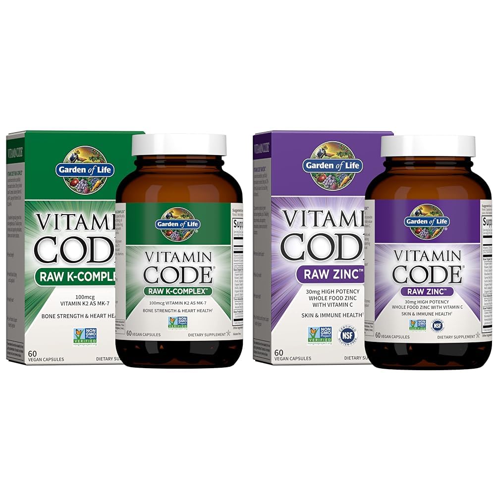 Zahrada života Vitamin K2, K1, Zinek & Vitamin C - Veganský vitaminový komplex pro kosti, srdce, imunitní podpora a zdravé stravování - 60 denní zásobování