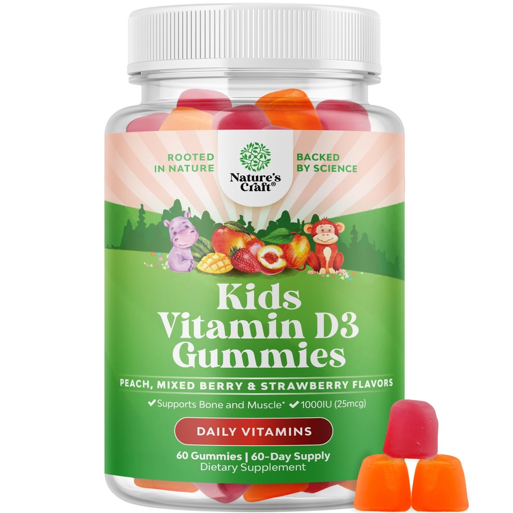 Žvýkací vitamín D Žvýkačky pro děti - Delicious Kids Vitamin D 1000 IU per Serving Gummy Vitamíny pro a Toddlers Imunitní podpora Plus Svalové zuby a zdraví kostí - Želatina zdarma ovocné příchutě