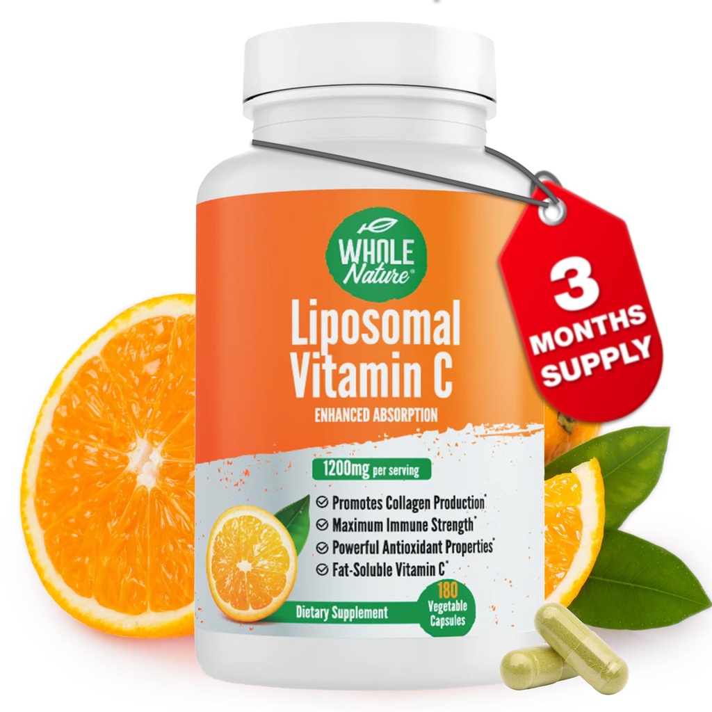Lipozomální vitamín C Doplněk pilulky 1200 mg - vysoká absorpce 180 Vegan Kapsle Tuk Rozpustný VIT C, Maximální síla imunitní systém a kolagen Booster, slunečnice Lecithin