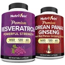 Nutriční Premium Korean Panax Ginseng Dodatek & Resveratrol Dodatek Bundle: High- Absorpce Resveratrol Kapsle & ženšen pro mozek, Defenses, opravy, & Vitality