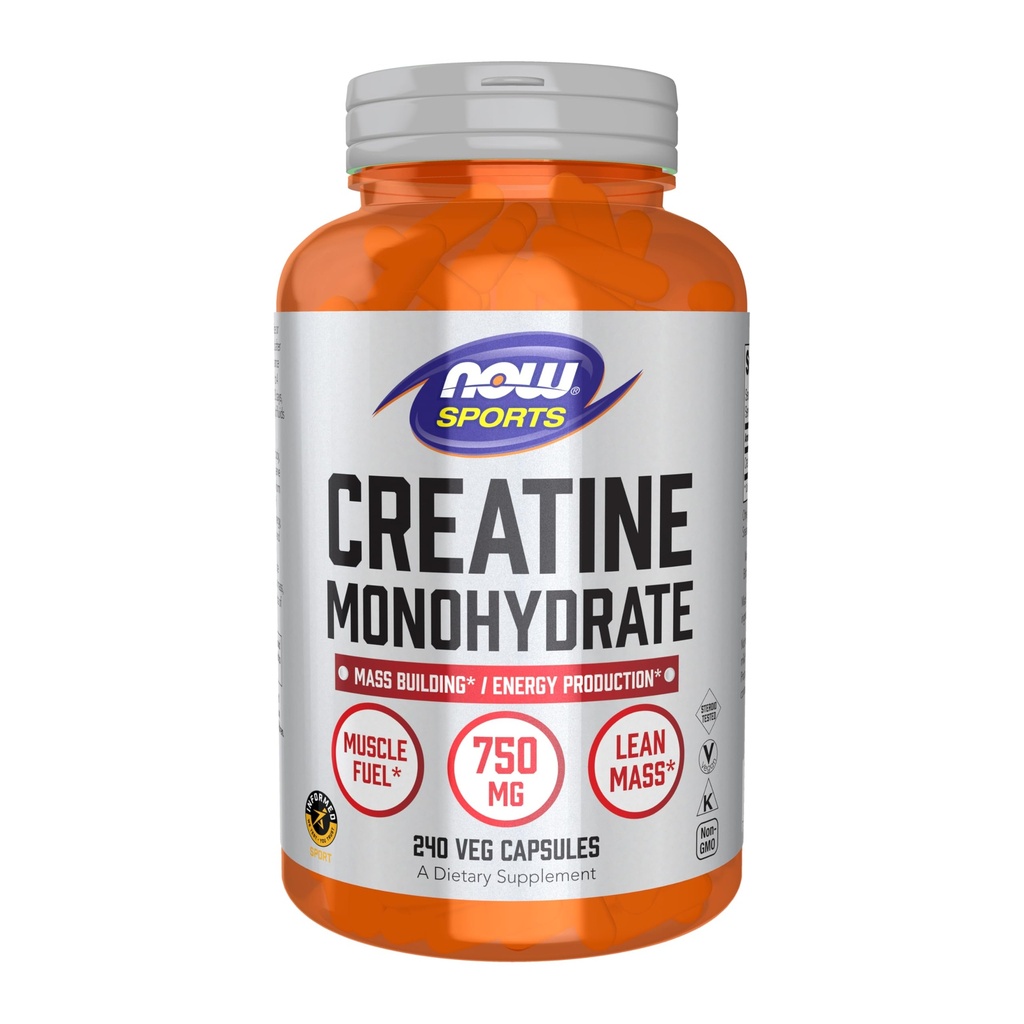 Nyní Foods Sports Nutrition, Creatine Monohydrát 750 mg, Mass Building * / Energy Production *, 240 Veg Kapsle