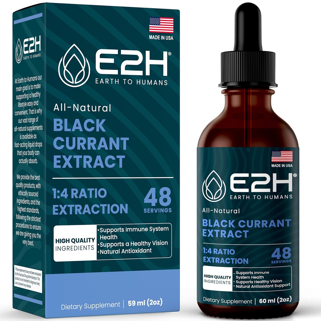 E2H Natural Black Currant Extract, Cold Pressed Black Currant Seed - Imunitary System Health - Fast Absorbing Liquid - 2 Fl Oz