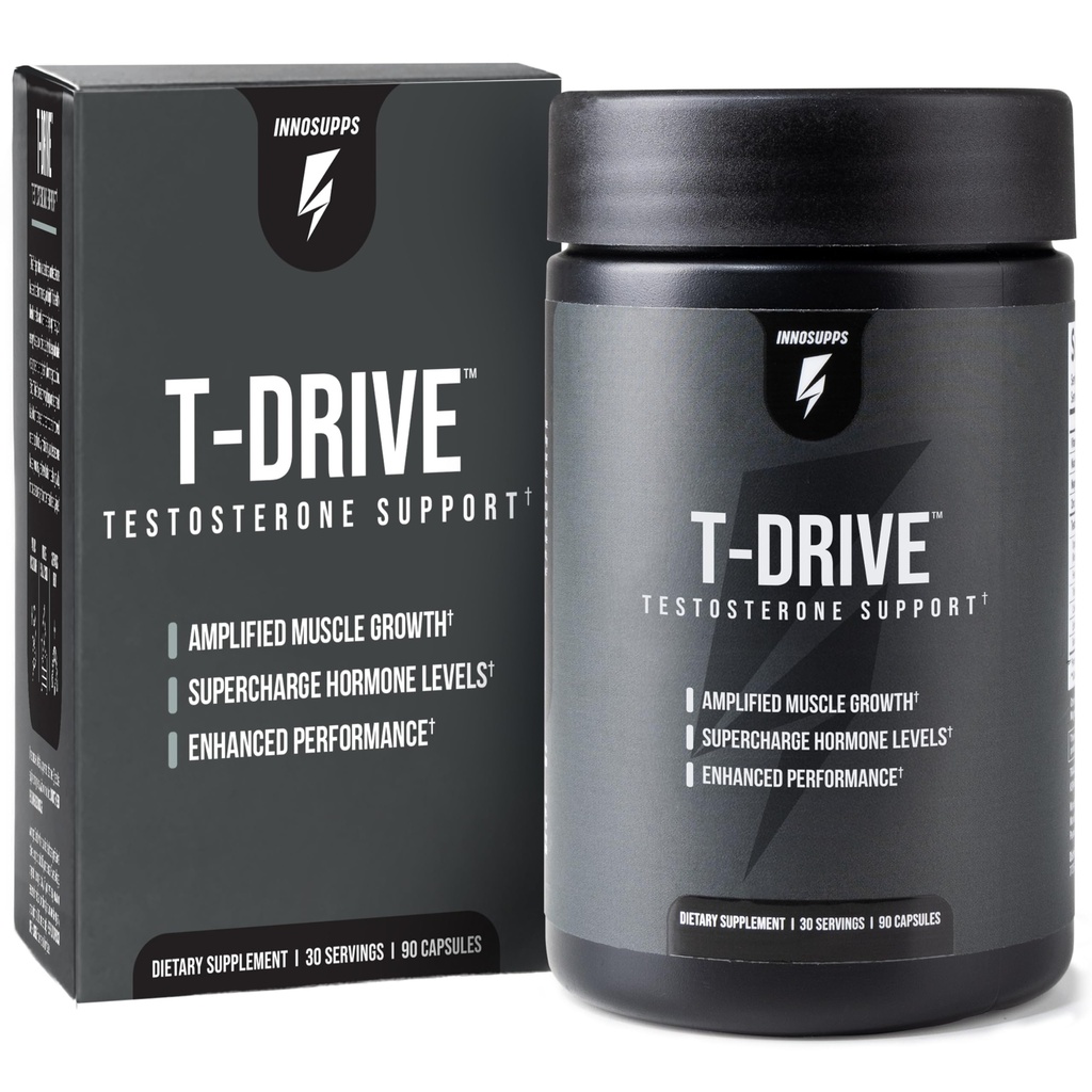 InnoSupps: T-Drive CLAS124; Testosteron Booster CLAS124; Zesilovat růst svalů CLAS124; KSM- 66 Ashwagandha, Boron, Fenugreek CLAS124; 90 Kapsle