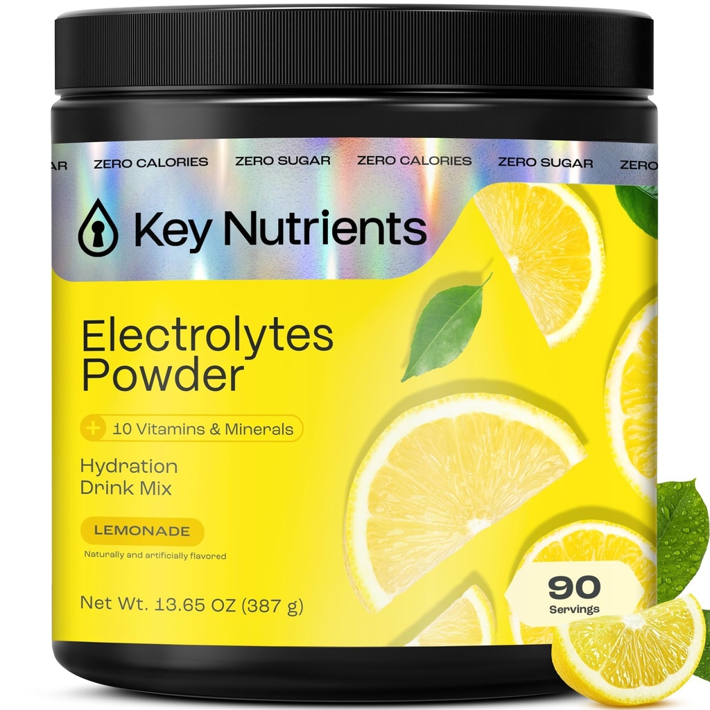 KLÍČOVÉ NUTRIENTY Multivitamin Electrolytes Powder No Sugar - Refreshing Lemonade Electrolyte Powder - Supplement sodíku a energie - Hydratační prášek - No Calories - 90 Servings - Made in USA