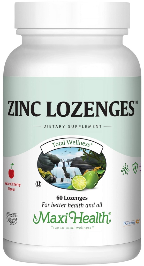 Maxi- Health Zinek Lozenges - Zinek Citrát 10mg - s vitamínem C - Cherry Flavor - 60 Chewables - Kosher