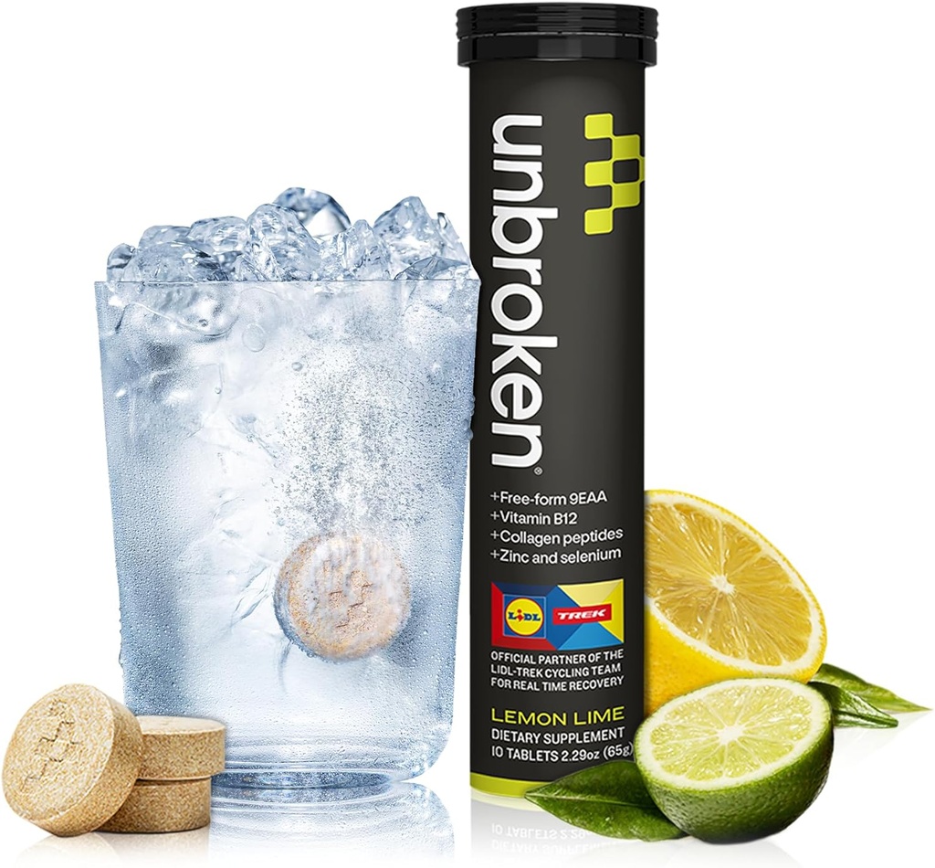 UNBROKEN 9EAA / BCAA Recovery Tablety (60% FREE-FORM / 40% Di- & Tri-Peptidy), Amino kyseliny dodatek pro rychlejší zotavení a menší svalové bolesti, Post & Pre- cvičení pro muže a ženy, 10 Ser., Lemon Lime
