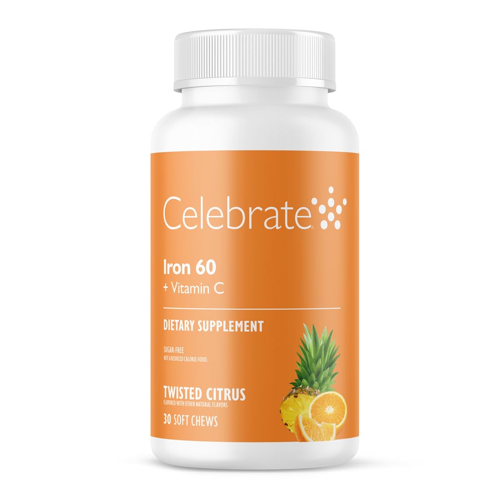 Oslavte Vitamíny Železný dodatek s 60mg Železo a vitamín C - Citrus Chewables pro bariatrické pacienty, Gastric Bypass & Sleeve Gastrektomie Podpora 30 Tablety pro Post- chirurgie