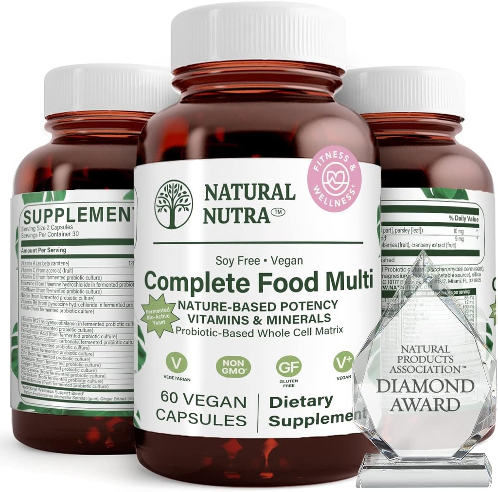 Natural Nutra Celé jídlo Kompletní Multivitamin a Mineral pro ženy a muže, Energy Booster, Pomáhá udržet kostní doplněk zdraví, zlepšuje funkci mozku a kůže, pomůže zvýšit imunitu 60 Kapsle