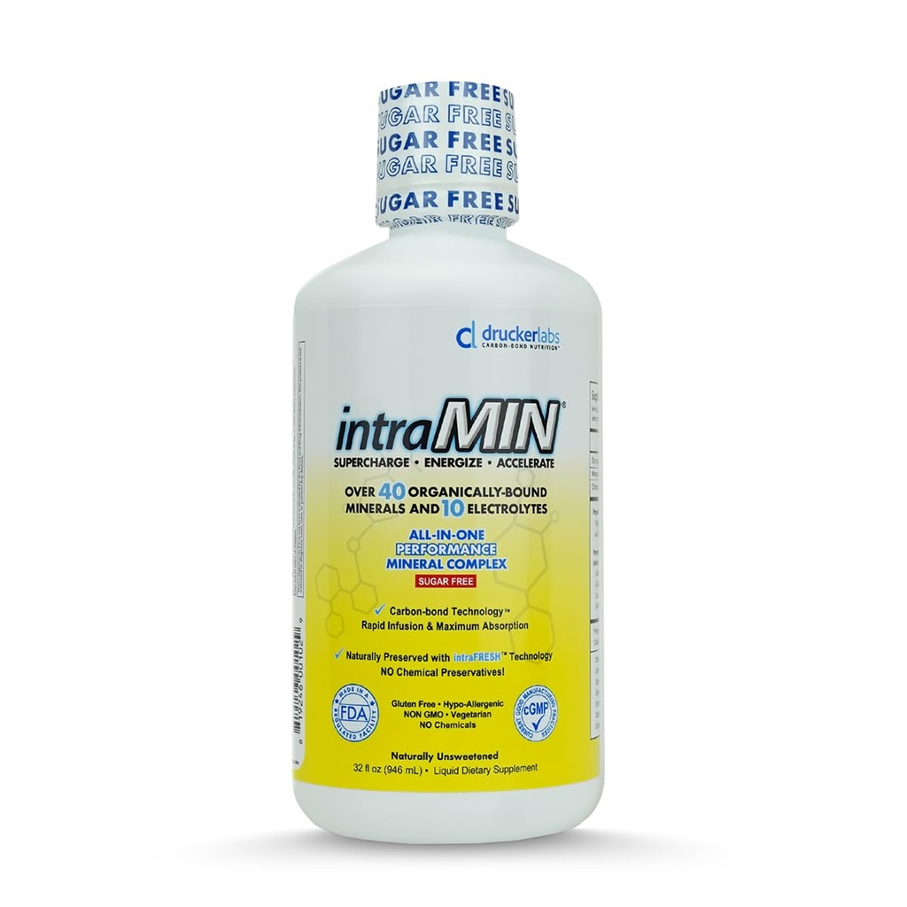 Drucker Labs - intraMIN organické tekuté minerály dodatek pro muže, ženy, děti, imunitní a svalové podpory, non GMO, gluten zdarma, Vegan, Electrolytes, cukr zdarma (32 oz., bez příchutí)