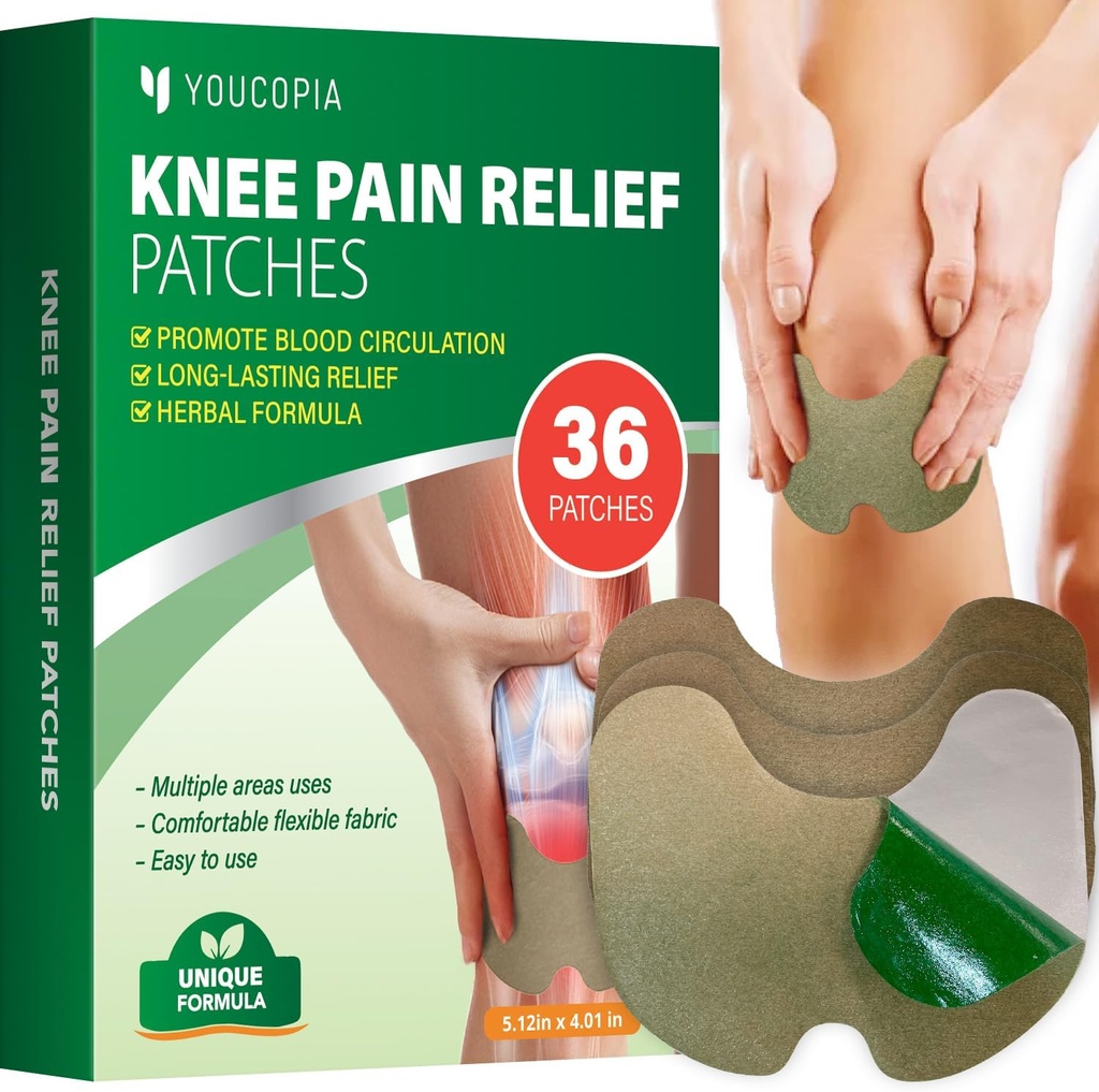 YOUCOPIA KNEE Pain Relief Patches: 36 Count Natural Herbal Relieving Paste for Long Lasting Muscle and Joint Relief - Mugwort Artritis Heat Patches Kit