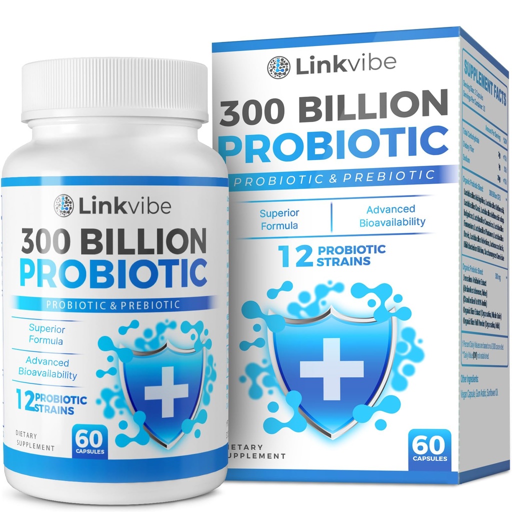 Probiotická 300 miliard CFU - 12 párů s organickými prebiotiky pro stravovací & gut, imunitní, nadýmání zdraví - Probiotika pro ženy a muže - Denní mléčné výrobky zdarma, skladovatelný - 60 Counts