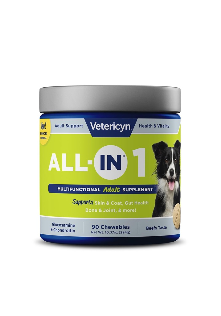 Vetricyn All- in 1 Multifunkční Doping Dog 124; Digestive Enzymes + Glucosamin a Chondroitin pro Bone and Joint Support + Vitaminy, Antioxidanty, Prebiotika, Probiotika, a Omegas. 90 Počet