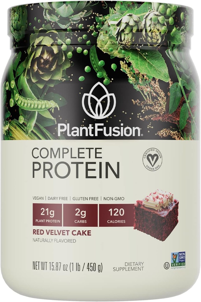PlantFusion Kompletní Vegan Protein Powder - Plant Based Protein Powder With BCAA, Digestive Enzymes and Pea Protein - Keto, Gluten Free, Soy Free, Non- Dairy, No Sugar, Non- GMO - Red Velvet 1 LB