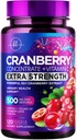 Cranberry dodatek 25,000mg Formule + Vitamin C - Močová Trakt Zdravotní podpora pro ženy a muže, 50: 1 Celé ovoce Cranberry Extract Pills pro ženy, Sugar- Free, Non-GMO, gluten- Free - 120 Kapsle