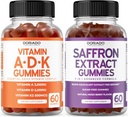 ADK vitamin D3 K2 D (60 Gummies) K - 10 Vegan dodatek - Delicious Raspberry Flavor a Saffron (60 Gummies) Premium Supplements zdarma pro dospělé - 5 in 1 Advanced Formule - Vegan & USA Made