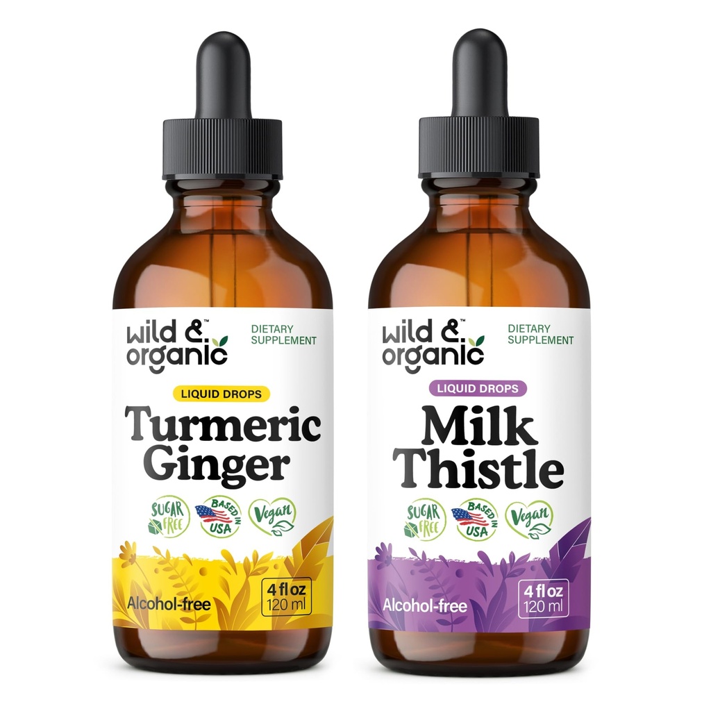 Divoká a organická kurkuma zázvor tinktura 4 fl oz & mléko thistle tinktura 4 fl oz