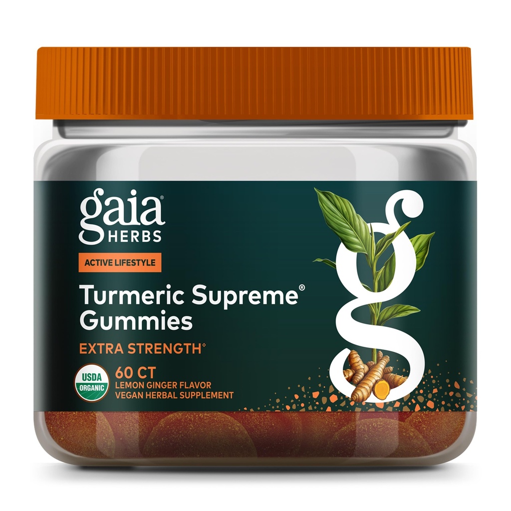 Gaia Byliny Turmeric Nejvyšší Extra Gummies - Podporuje Otok Úleva na pomoc udržet aktivní životní styl - Lemon Ginger Flavor - 60 Vegan Organic Gummies (20- Day Supply)