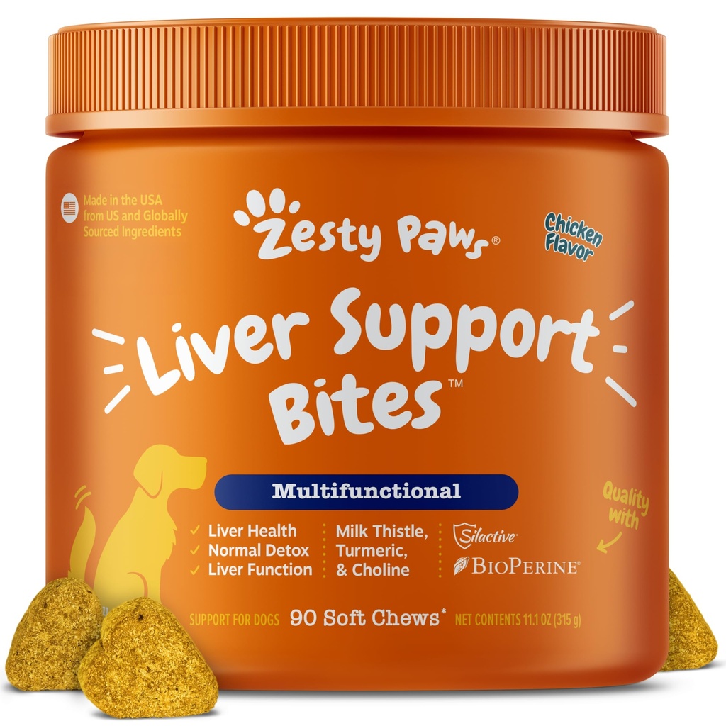 Zesty Paws Játra Support Supplement pro psy - s Mlékem Thistle Extract, Kurkumin kurkumin, Cholin - měkká Chew Formule - pro psa funkce jater