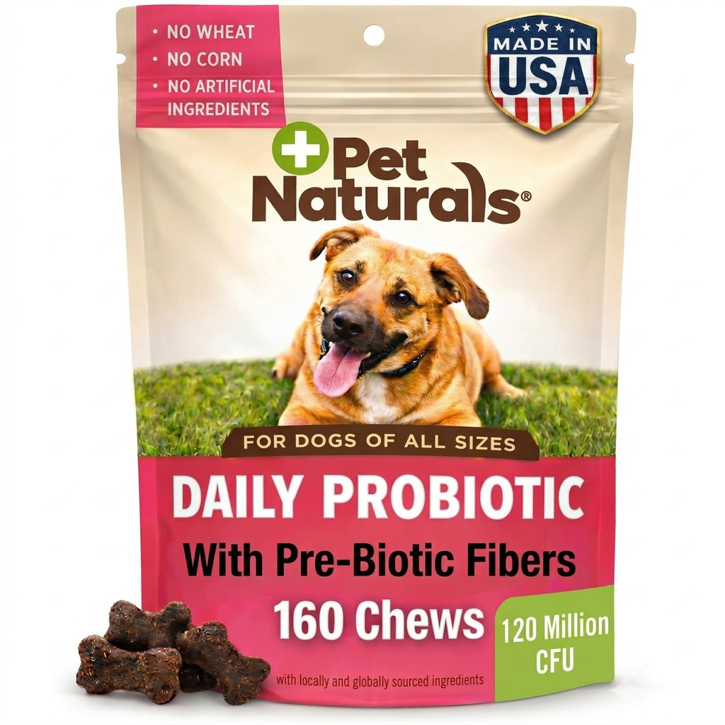 Pet Naturals Daily Probiotic pro psy, Duck Flavor, 160 Chews - 120M CFU Pre a Probiotika pro psy stravitelné zdraví, Gut zdraví, imunitní podpora, Průjem, Alergie a svědění