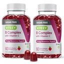 Viteey vitamin B komplexní gumy s vitaminem C, cukr zdarma - energie, metabolismus & Nerve zdraví - B6, B12, kyselina listová, biotin - Vegan, želatina zdarma, GMO zdarma - Chutné žvýkací jahody ochucené Gummy
