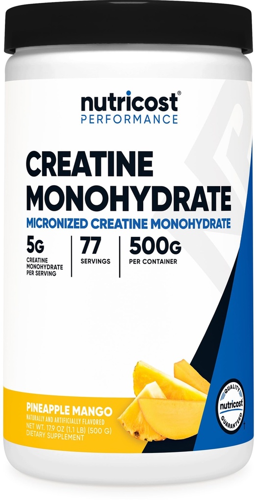 Nutricost Creatine Monohydrát Powder (Ananas Mango, 500 Gram) - Mikronizovaný Creatin dodatek - Vegan, Non- GMO, gluten zdarma