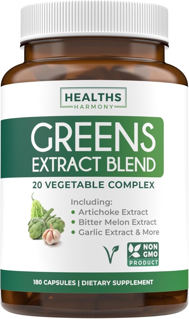 Super Zelené Antioxidanty Superfoods 2250mg Dodatek - 20 ingredience s výhonky, Houby, Kořeny, Česnek, Hořké Melon, Artichod, Celer Seed, Cayenne pepř, Alfalfa NON GMO - 180 Kapsle