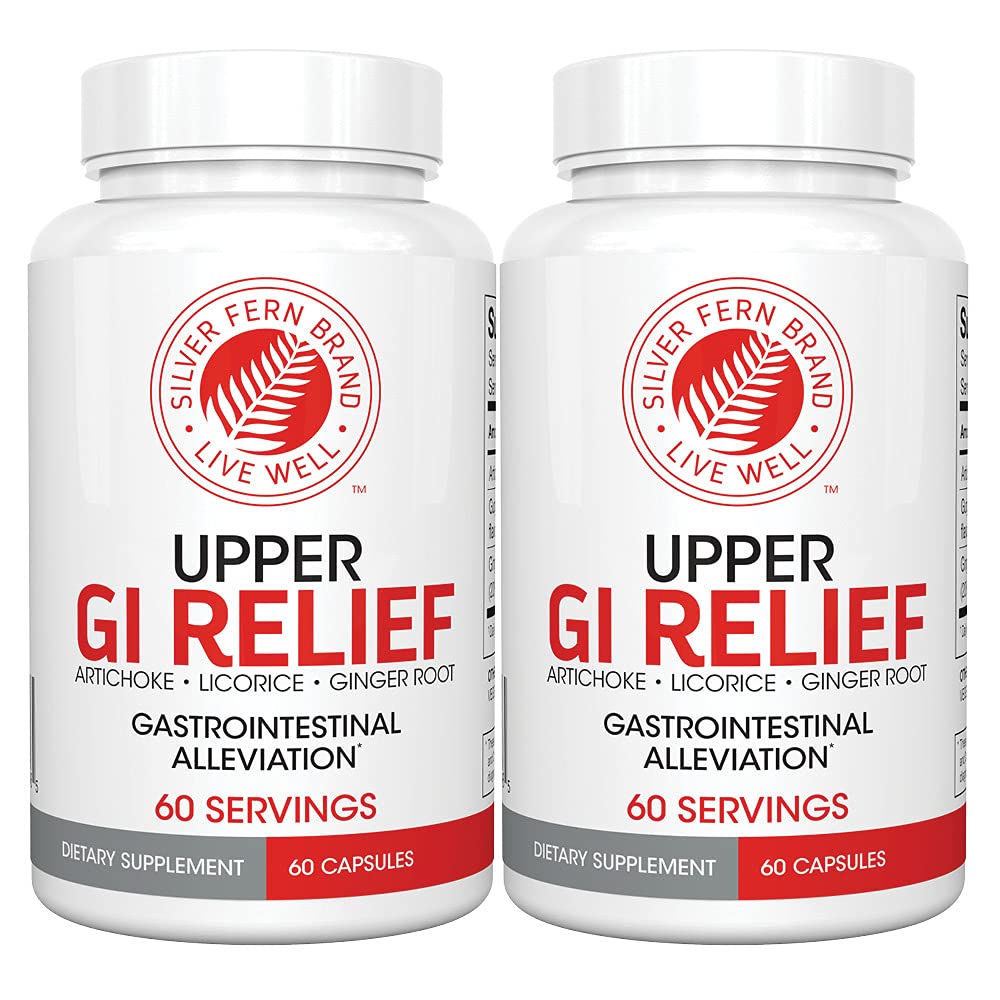 Silver Fern GI Relief - Přírodní bylinný doplněk - Všechny přírodní s Artichice Leaf Extract, Ginger Root Extract, a GutGuard Licence Flavonoids (2 Lahve - 120 Kapsle - 60 Day Supply)