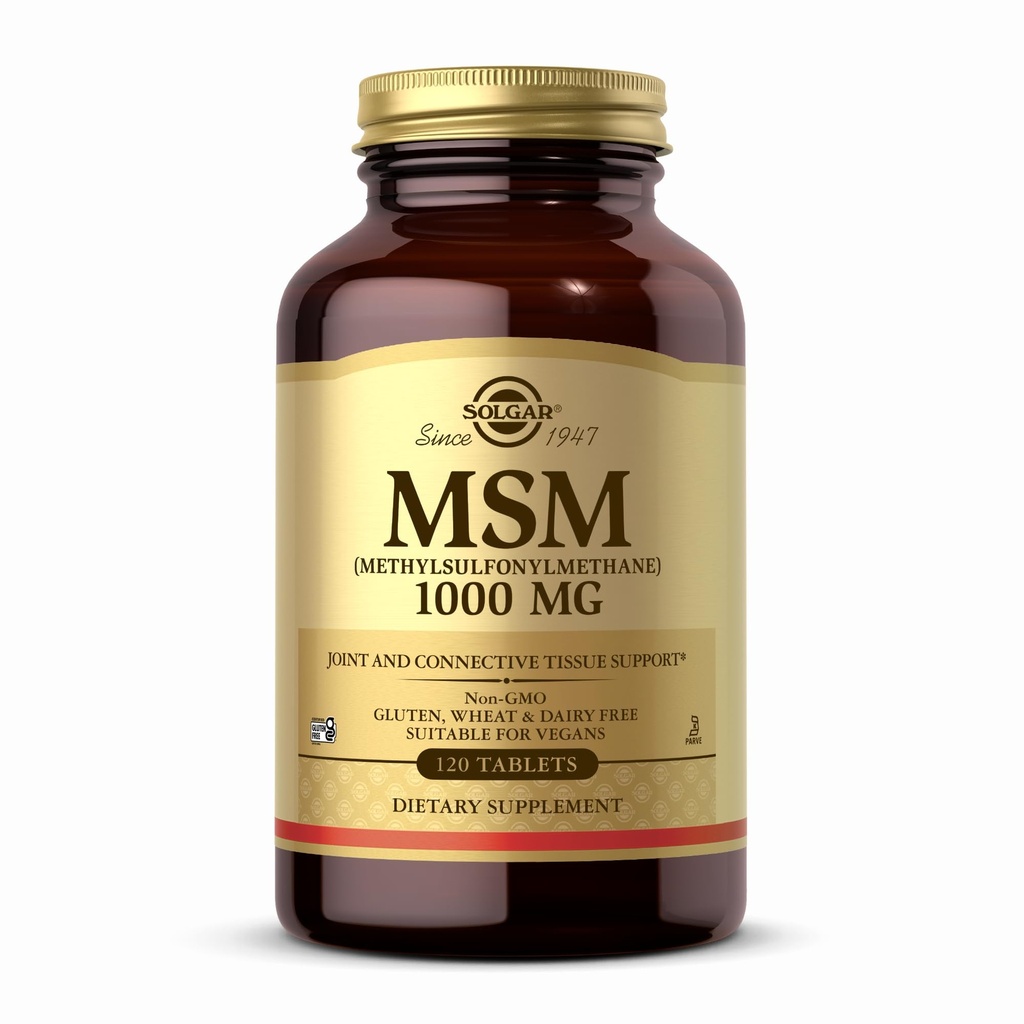 Solgar MSM 1000 mg - 120 Tablet - Podporuje spojky a konektivitu - Non- GMO, Vegan, Gluten Free, Dairy Free, Kosher - 120 Služeb