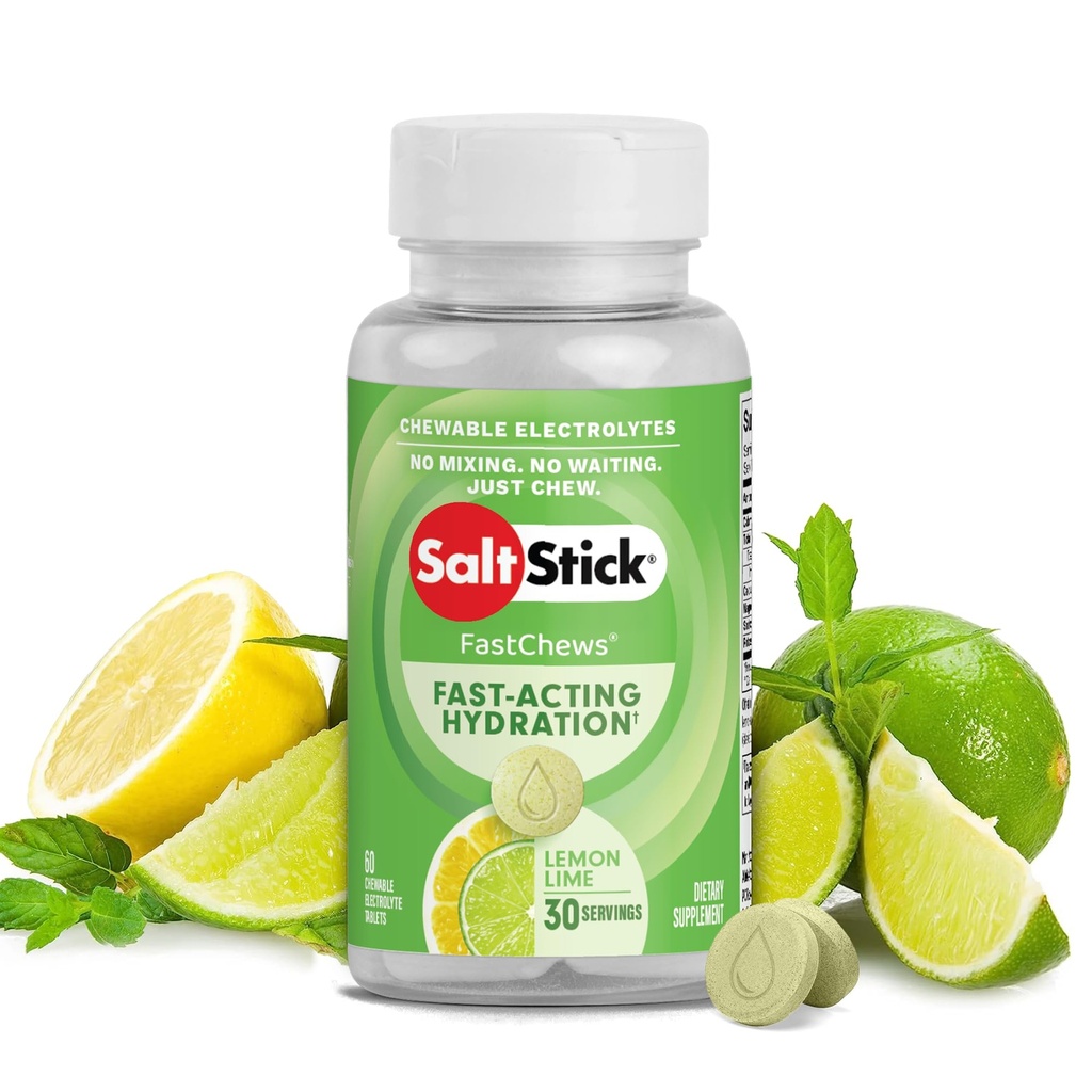 SaltStick Electrolyte FastChews - 60 Count Lemon Lime Flavor - Žvýkací Electrolyte Tablety pro hydrataci, Salt Tablety, Dehydratace Relief