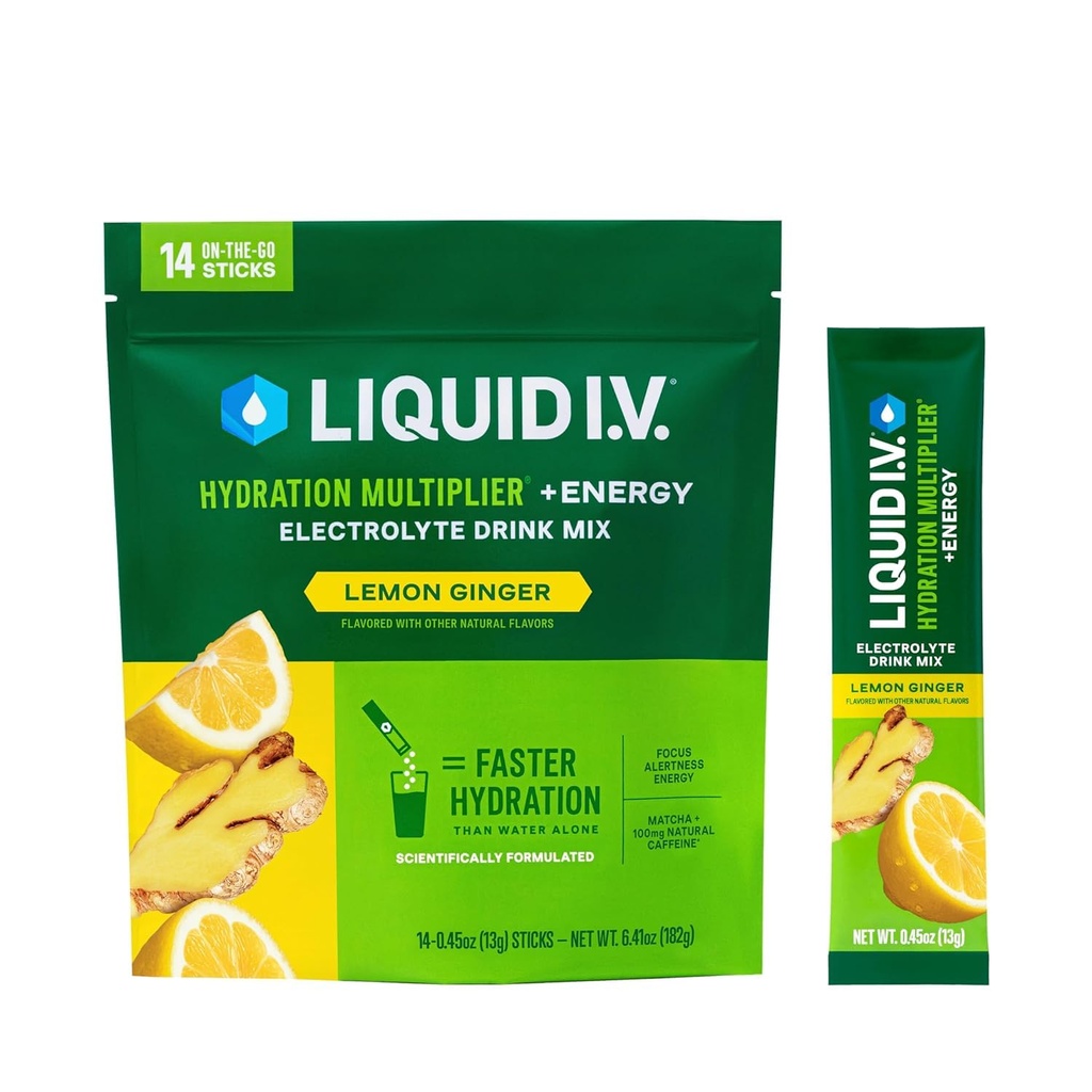 Liquid I.V. ® Hydration Multiplier + Energy - Citron zázvor 124; Electrolyte Powder Drink Mix 124; 1 balení (14 porcí)