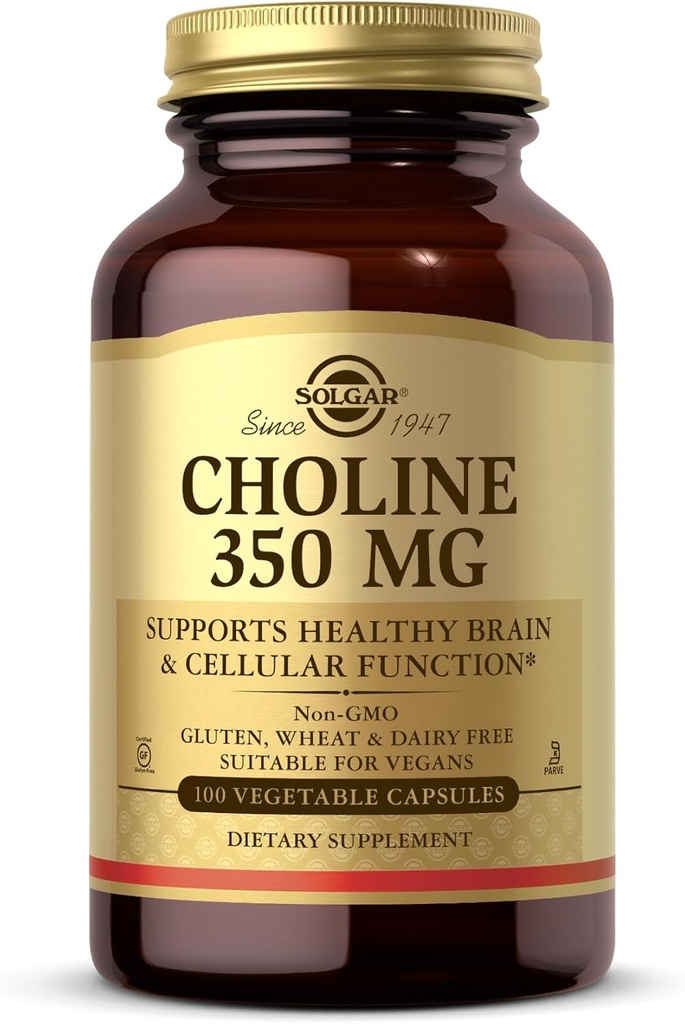 Solgar Choline 350 mg - 100 Zeleninové kapsle - Non- GMO, Vegan, Kosher - 100 Služeb