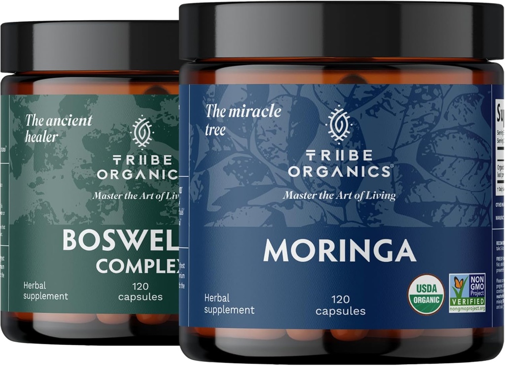 TRIBE ORGANICS Vitality Duo - Boswellia Complex - Moringa - pro společnou podporu, svalové úlevy, energie, hubnutí, funkce mozku