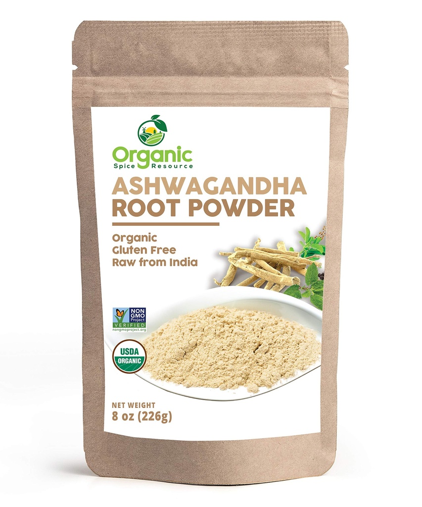 Organic Ashwagandha Root Powder-8 Ounce Ounce 124; Lab Tested for Purity Over124; Resealable Kraft Bag, Non-GMO, Indian Ginseng, Witania Somnifera -100% Raw from India, by SHOPOSR (8 oz)