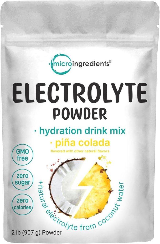 Micro Ingredients Hydration Electrolyte Powder, 2 lb (139 Servings) OR 124; Piña Colada Flavor OR 124; High Draslík (1 000 mg) + Coconut Water OF 124; No Sugar, Keto Friendly OF 124; Non- GMO