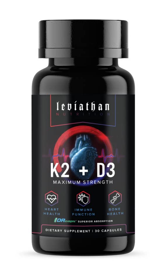 Leviatan Nutrition Vitamin D3 K2 2 v 1 Formule 124; 360mcg Vitamin K2 (MK7) + Vitamin D3 5000 IU Vegan Organic Extra Strength Vitamin doplňky - Podpora srdce, zuby, klouby, a zdraví kostí