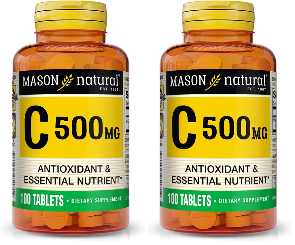 MASON NATURAL Vitamin C 500 mg - podporuje zdravý imunitní systém, antioxidant a esenciální výživu, 100 tablet (balení po 2 tabletách)