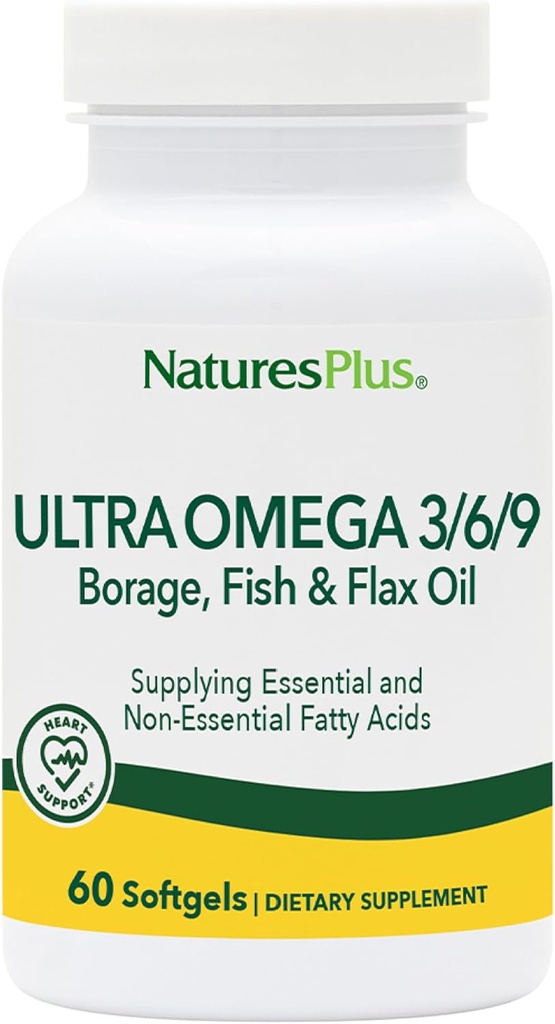 Natures Plus Ultra Omega 3 6 9-1200 mg, 60 Softgels - Borage Oil, Fish Oil, Flax Oil Supplement, Gluten- Free - 60 Služeb