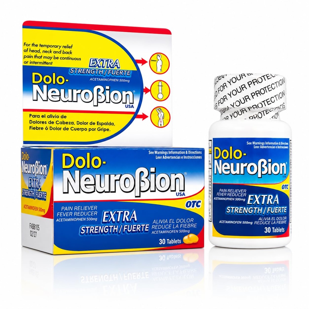 Dolo Neurobion 30 tablet - Reliever bolesti, Snižovač horečky, Extra Strength, Fuerte, Ailyn el Dolor, Reduce la Fiebre