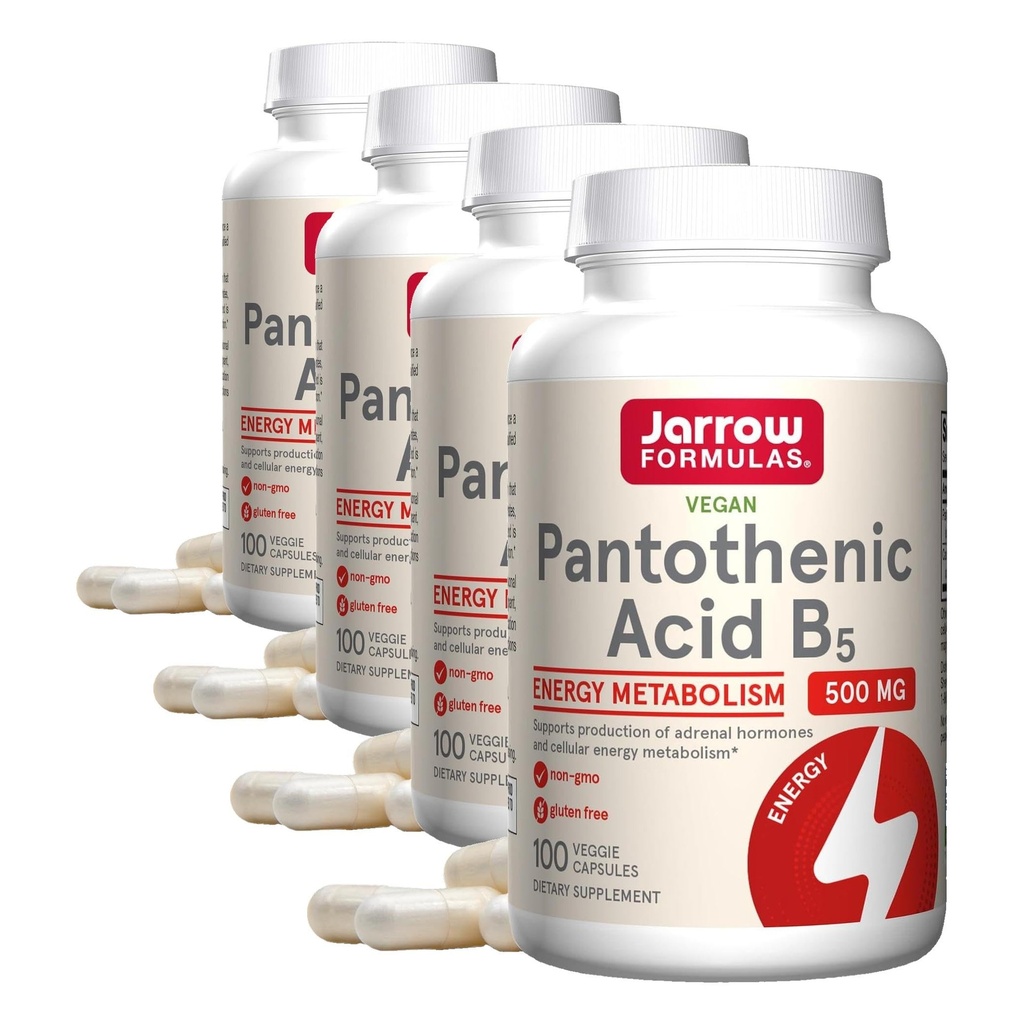 Jarrow Installas Pantothenic Acid B5 500 mg - 100 Veggie Caps - Essential B vitamin dietární dodatek - Energy Production & Metabolismus Support - 100 Servings (Balení po 4)
