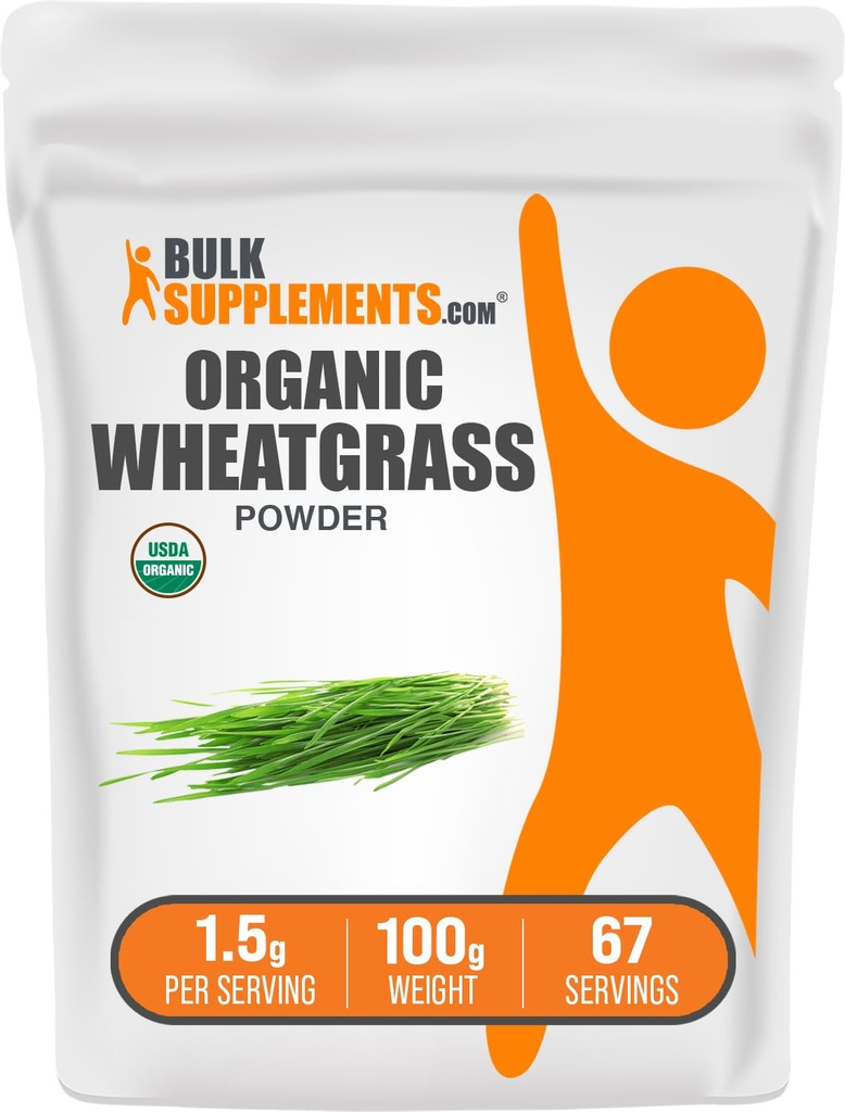 BulkSupplements.com Organic Wheatgrass Powder - Organic Super Greens Powder, Superfoods Supplement - Vegan & gluten Free, 1.5g per Serving, 100g (3.5 oz) (balení po 1)