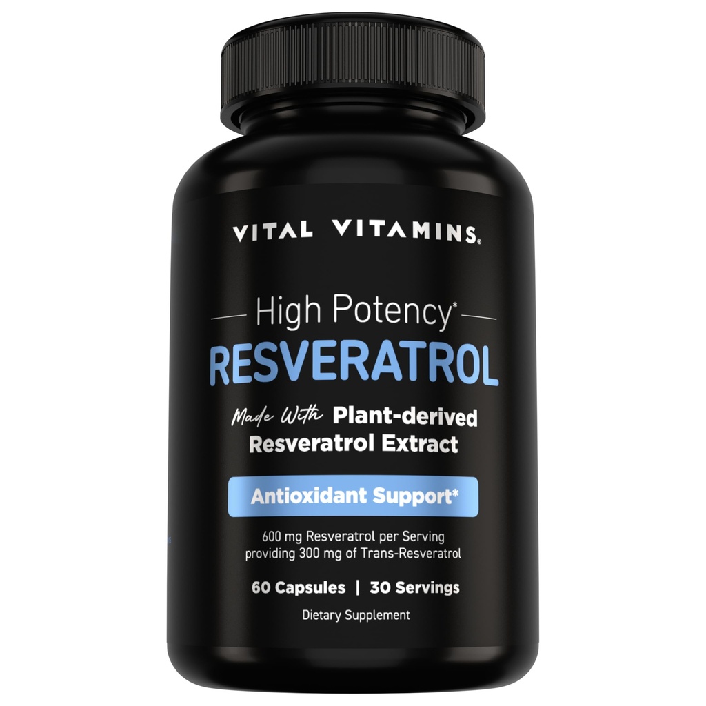 Vitální vitaminy Resveratrol Dodatek - Antioxidační podpora, Cellulární dlouhověkost, Kognitivní funkce - 60 Kapsle