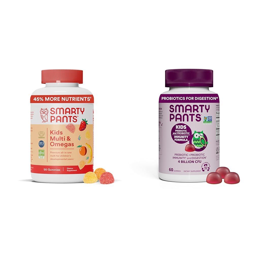 SmartyPants Kids Multivitamin Gummies a Probiotic Imunity Bundle: Omega 3 Fish Oil (EPA / DHA), Vitamin D3, C, Vitamin B12, B6, Digestive & Imunitation Supplement (30 Day Supply)