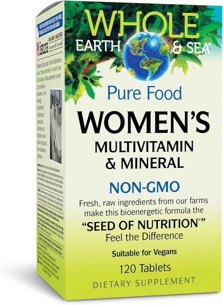 Přírodní faktory Celá Země & moře Dámské Multivitamin & Mineral, Celý doplněk stravy, Vegan, 120 Tablety