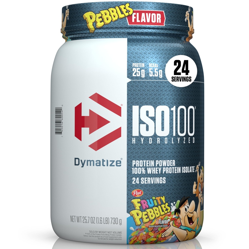 Dymatize x Fruity Pebbles ISO100 syrovátkový prášek izolát, 25 g proteinu, 20 porcí, 5.5g BCAA, 120 Cal., gluten zdarma, 1g tuku, 1g cukru, 2g karbu (24 porcí)