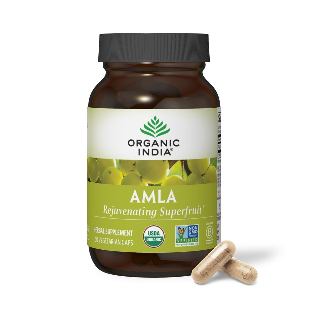 ORGANIC INDIA Amla Kapsle Organic - Indický Gooseberry bylinný doplněk vitamínu, Amla dodatek, imunitní podpora, Vegan, gluten- Free, Ayurvedic, Antioxidant, Non- GMO - 60 Kapsle